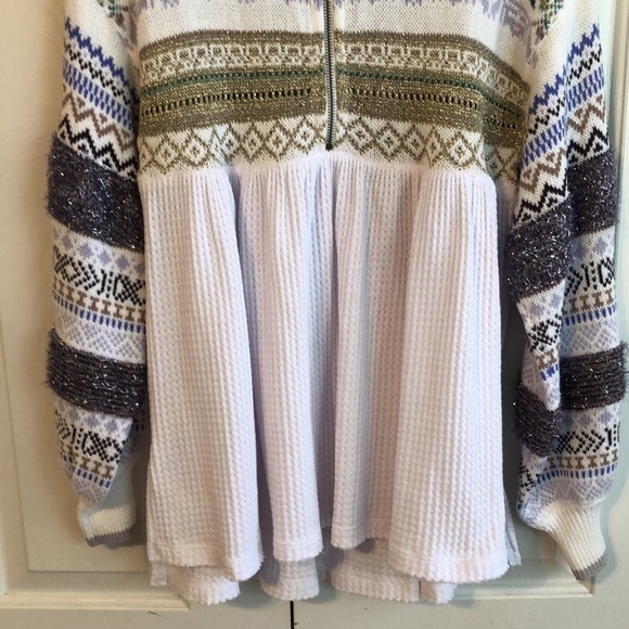 Free People Nordic Fair Isle Metallic Thermal Knit Oversized Sweater Size XS - Picture 4 of 9